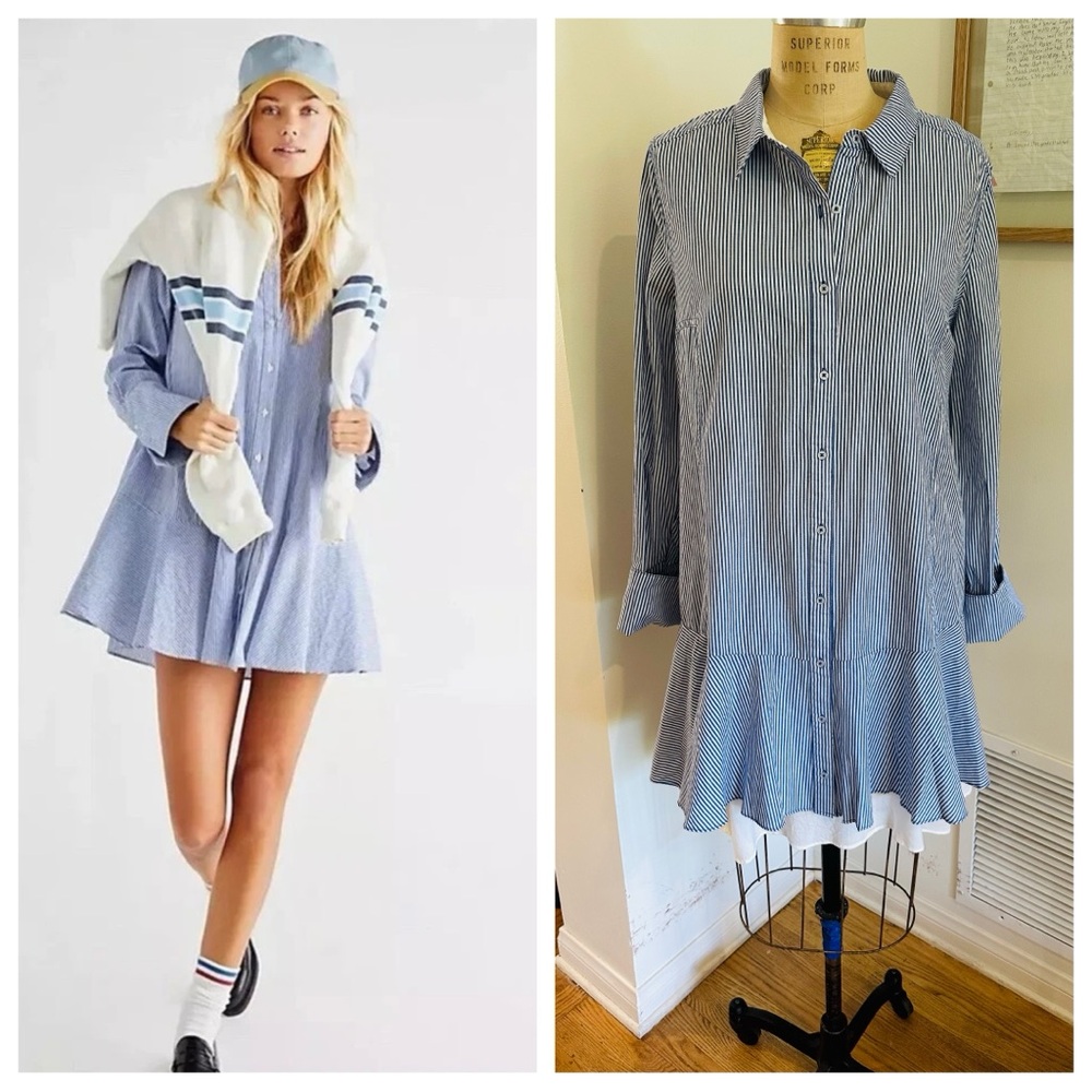 NWT FREE PEOPLE All For You Striped Shirt Dress w/ Slip (2 Piece Set), Med